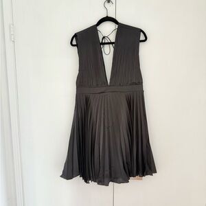 NWT Abercrombie & Fitch Black Pleated Satin Dress with Plunging Neckline